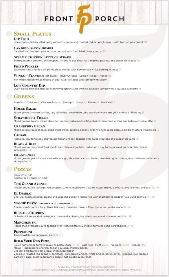 Front Porch - Hoover, AL menu_pic