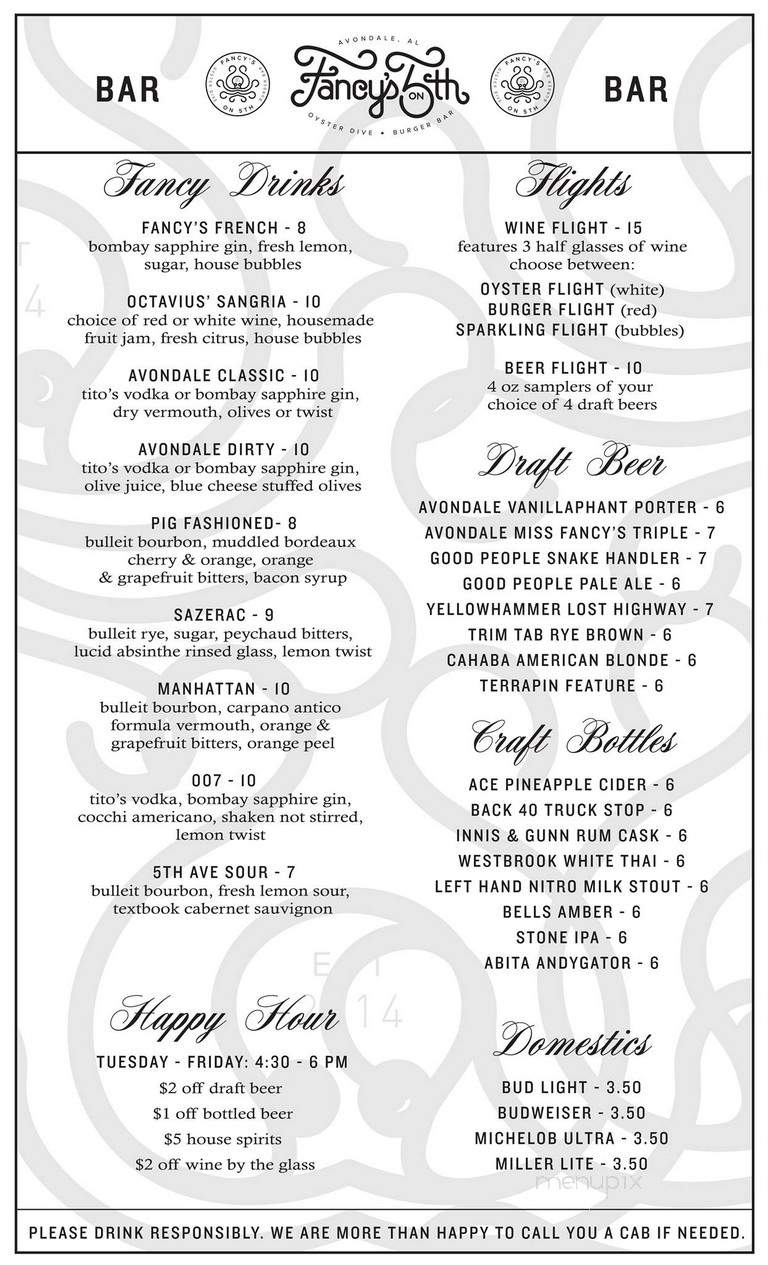 Fancy's on Fifth - Birmingham, AL menu_pic