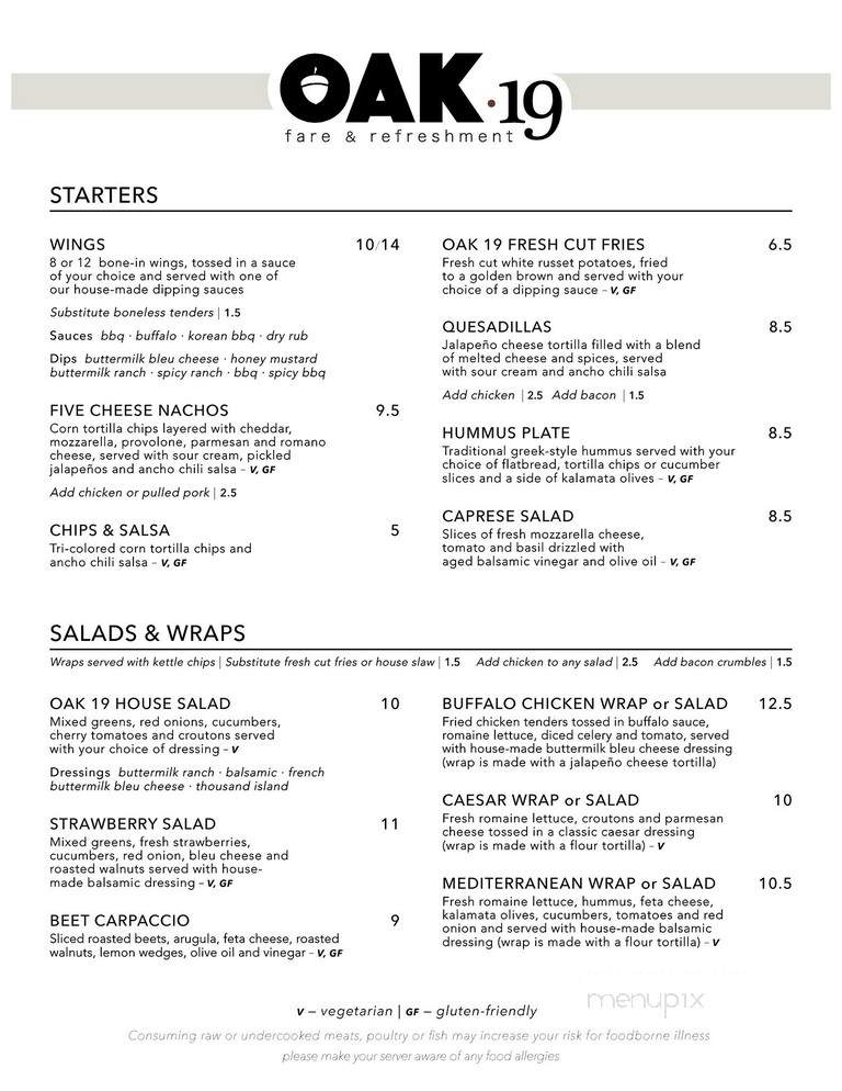 Oak 19 - Chaska, MN menu_pic