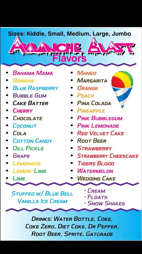 Avalanche Blast Snowcones - Austin, TX menu_pic