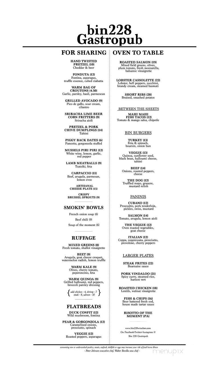Bin228 Gastropub - Glastonbury, CT menu_pic