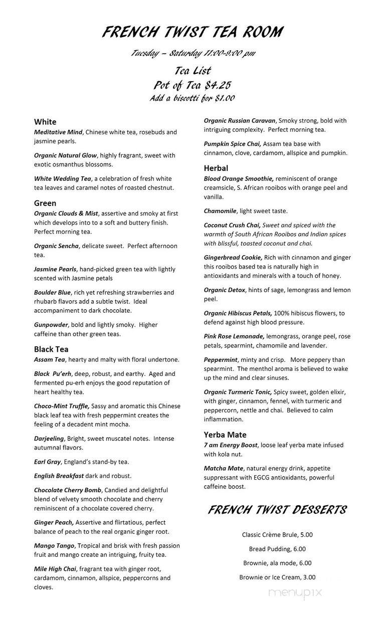 French Twist Tea Room - Myrtle Beach, SC menu_pic
