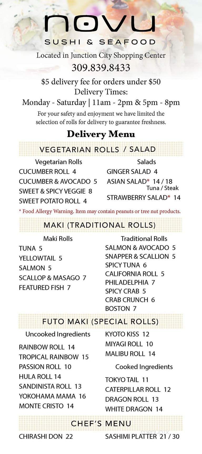 Novu Sushi - Peoria, IL menu_pic