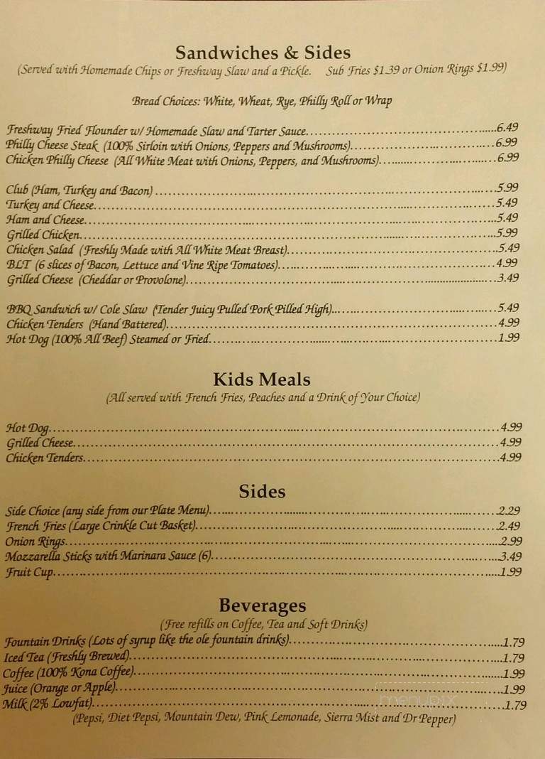 Freshway Cafe' - Rocky Point, NC menu_pic