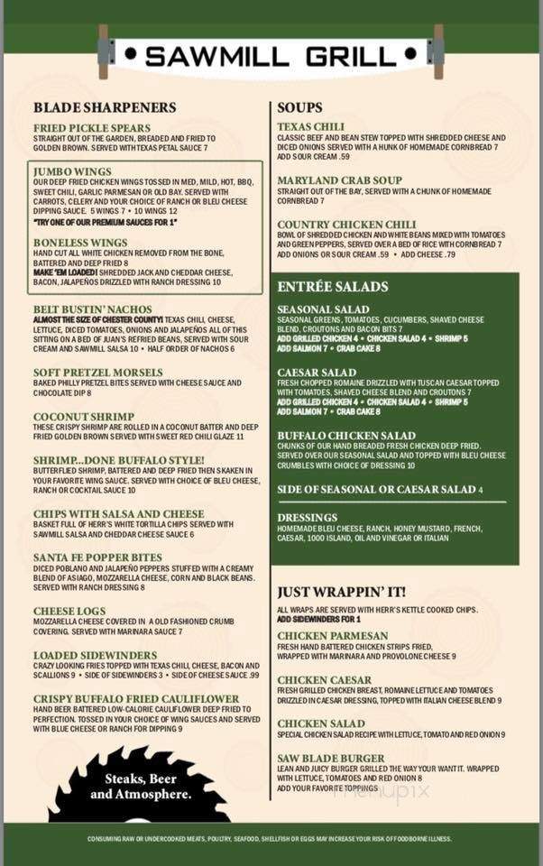 Sawmill Bar & Grill - Kennett Square, PA menu_pic