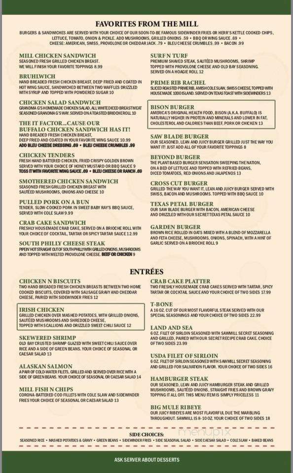 Sawmill Bar & Grill - Kennett Square, PA menu_pic