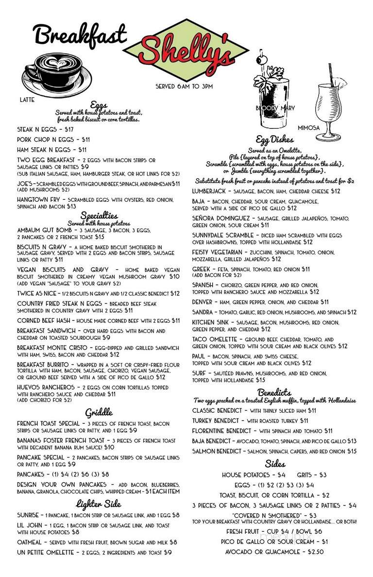 Shelly's Breakfast Lunch Dinner & Lounge - Burien, WA menu_pic
