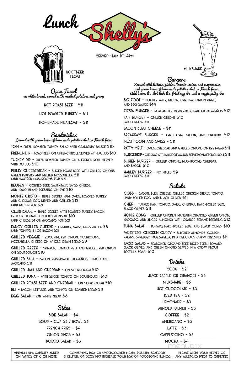 Shelly's Breakfast Lunch Dinner & Lounge - Burien, WA menu_pic