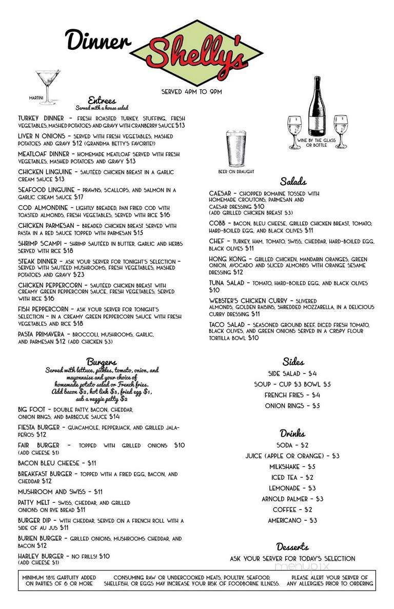 Shelly's Breakfast Lunch Dinner & Lounge - Burien, WA menu_pic