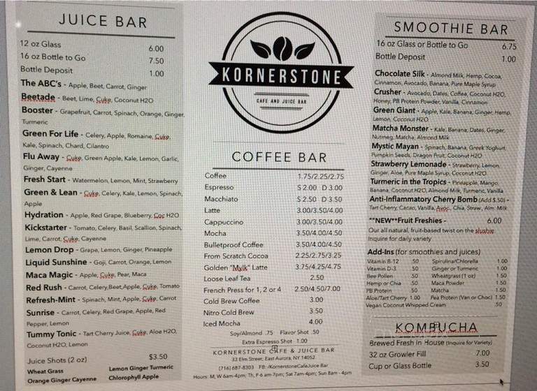 Kornerstone Cafe & Juice Bar - East Aurora, NY menu_pic
