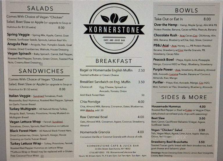 Kornerstone Cafe & Juice Bar - East Aurora, NY menu_pic