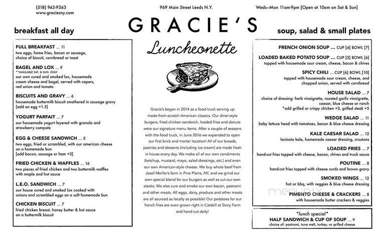 Gracie's Luncheonette - Leeds, NY menu_pic