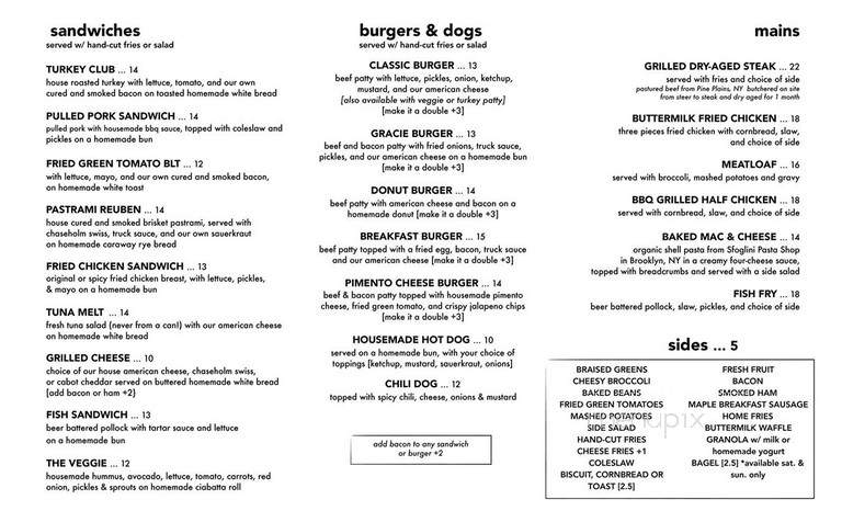Gracie's Luncheonette - Leeds, NY menu_pic