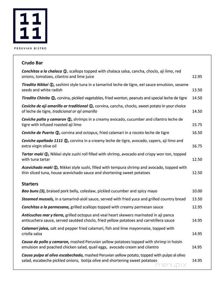 1111 Peruvian Bistro - Miami, FL menu_pic