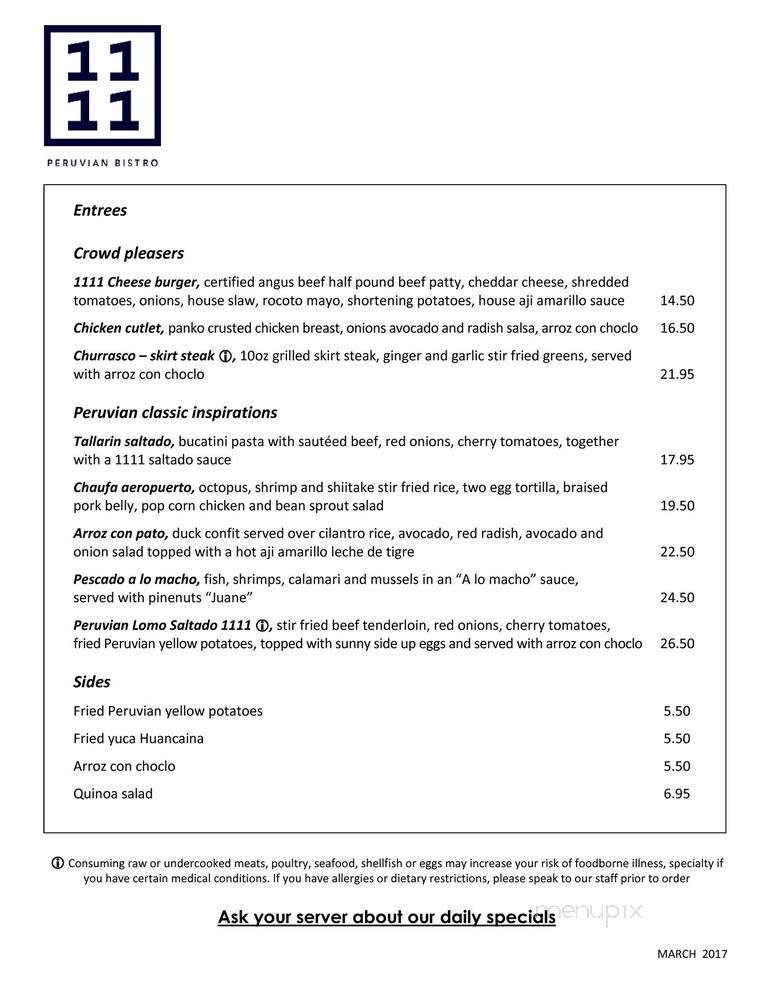 1111 Peruvian Bistro - Miami, FL menu_pic
