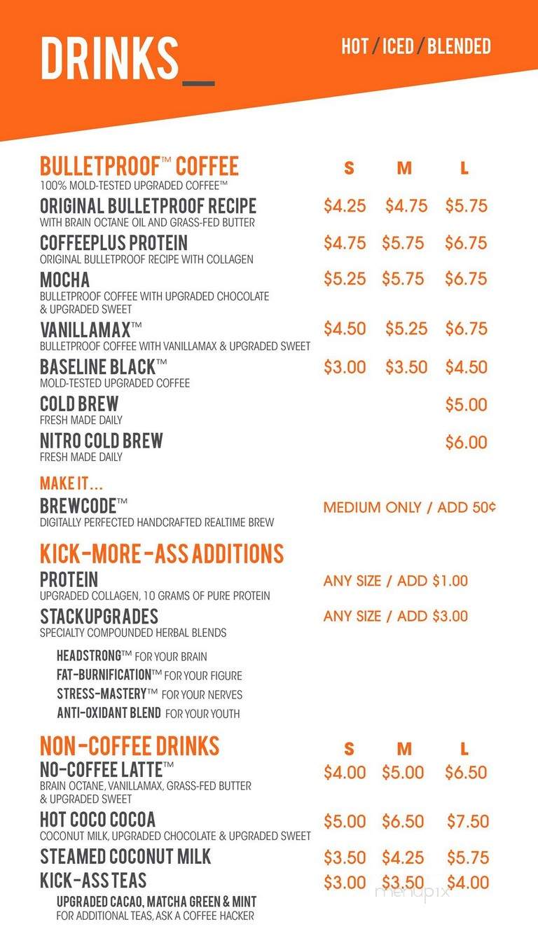 Bulletproof Coffee - Los Angeles, CA menu_pic