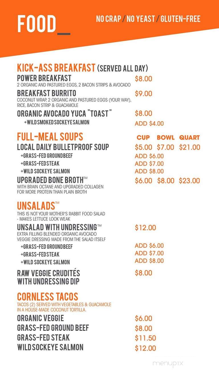 Bulletproof Coffee - Los Angeles, CA menu_pic