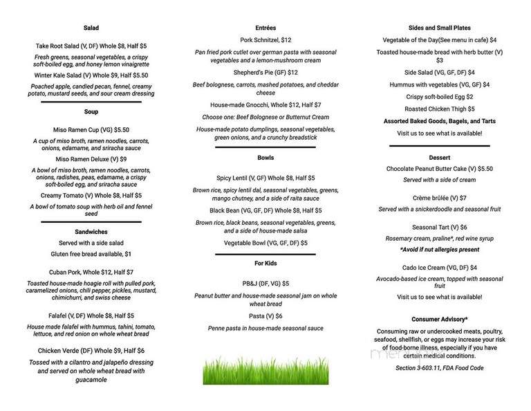 Take Root Cafe - Kirksville, MO menu_pic
