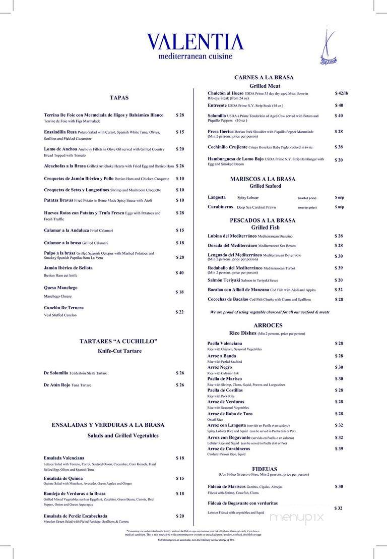 Valentia Mediterranean - Miami, FL menu_pic