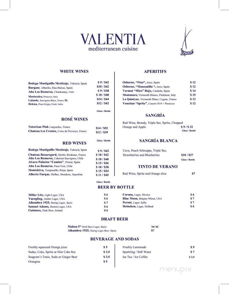 Valentia Mediterranean - Miami, FL menu_pic