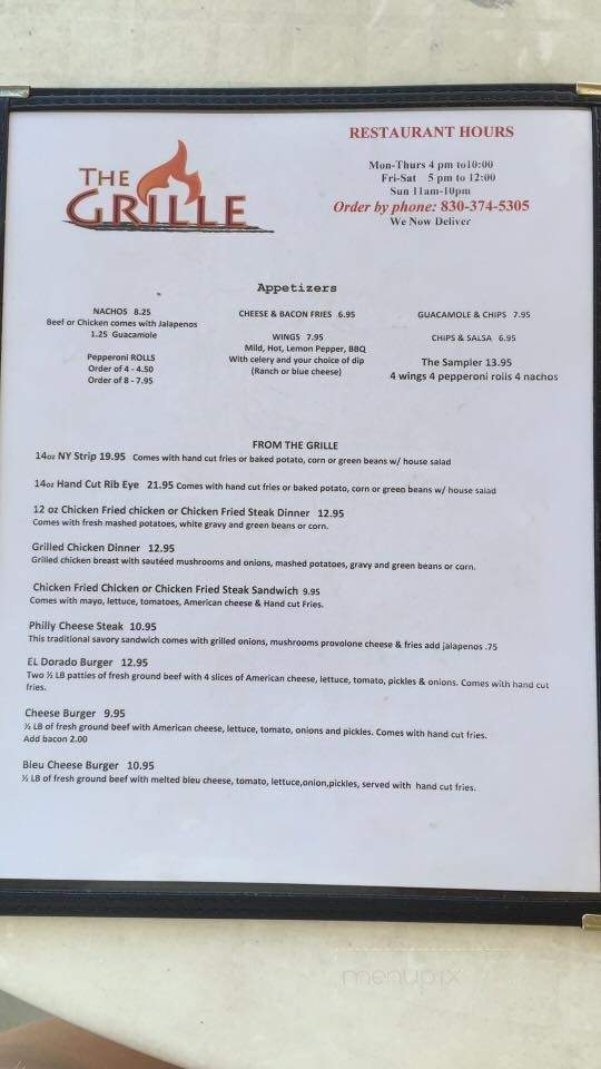 The Grille at El Dorado Ranch - Crystal City, TX menu_pic