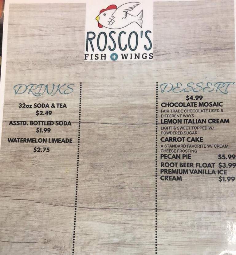 Online Menu of Rosco's Fish & Wings, San Tan Valley, AZ
