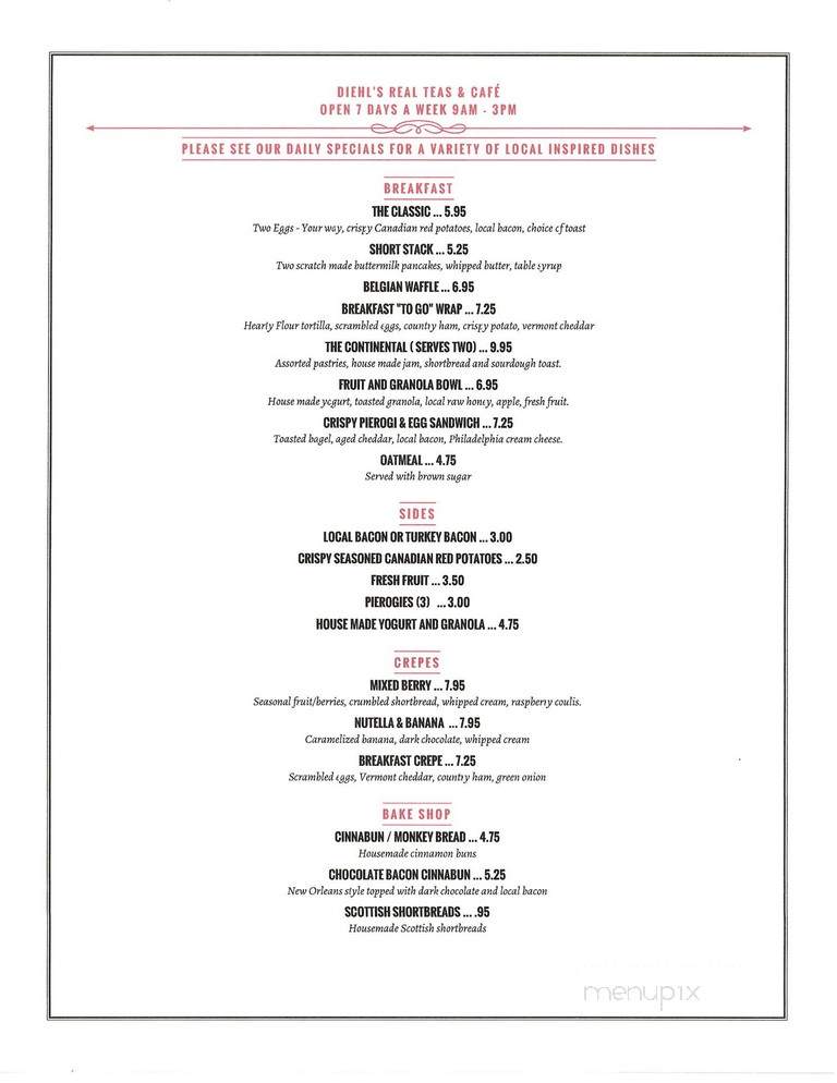 Diehl's Real Teas - East Greenville, PA menu_pic