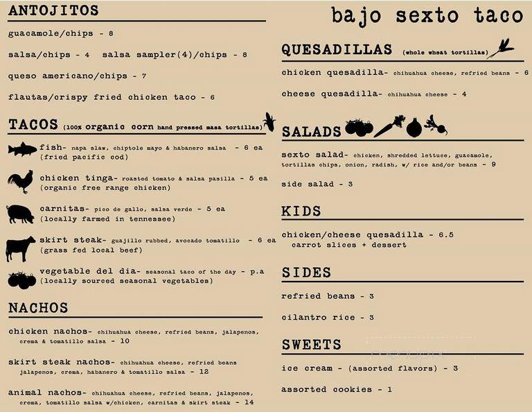 Bajo Sexto Taco Lounge - Nashville, TN menu_pic
