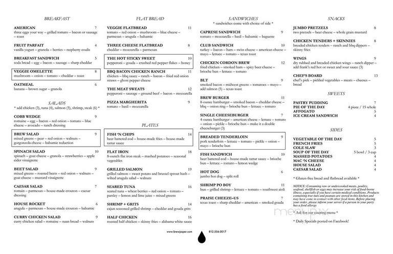 Brew - Jasper, IN menu_pic