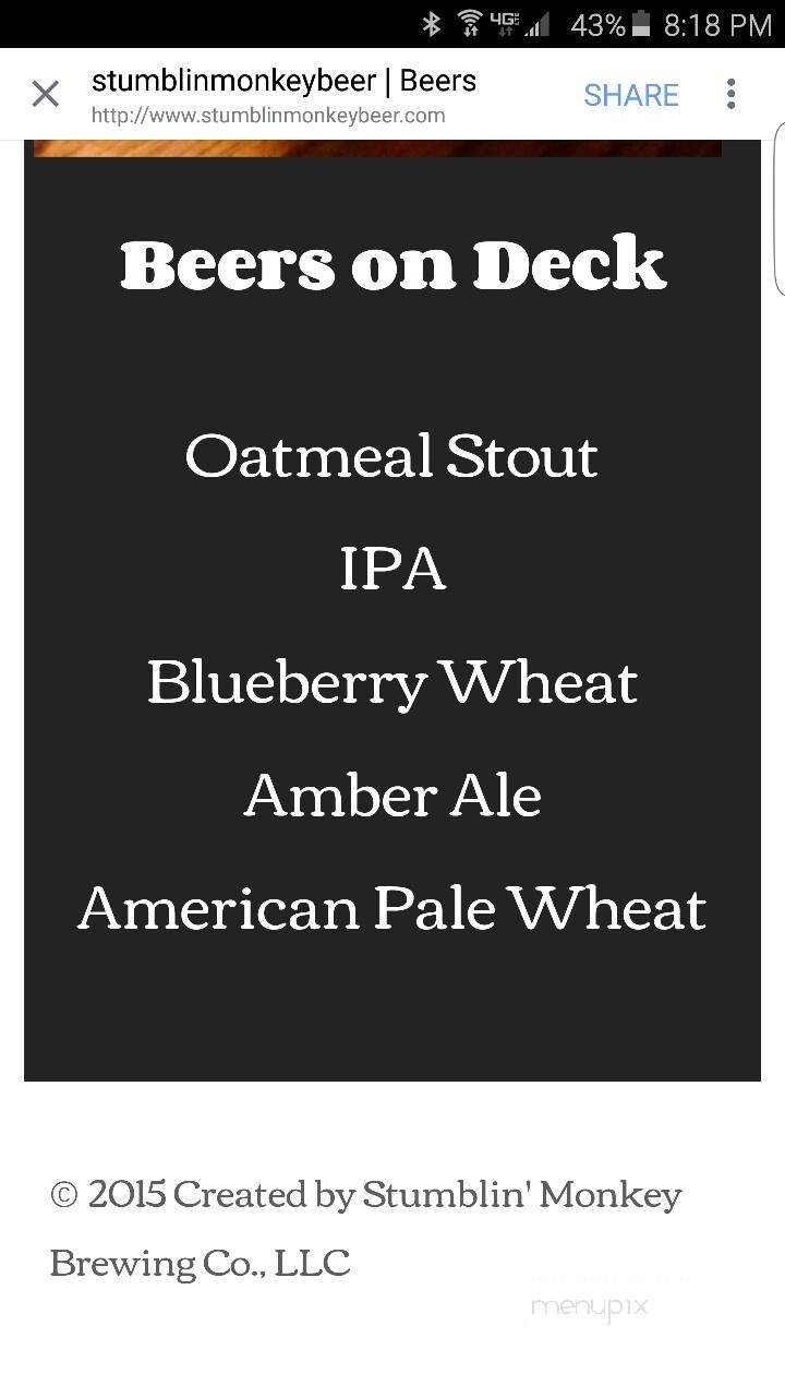 Stumblin' Monkey Brewing - Victor, NY menu_pic