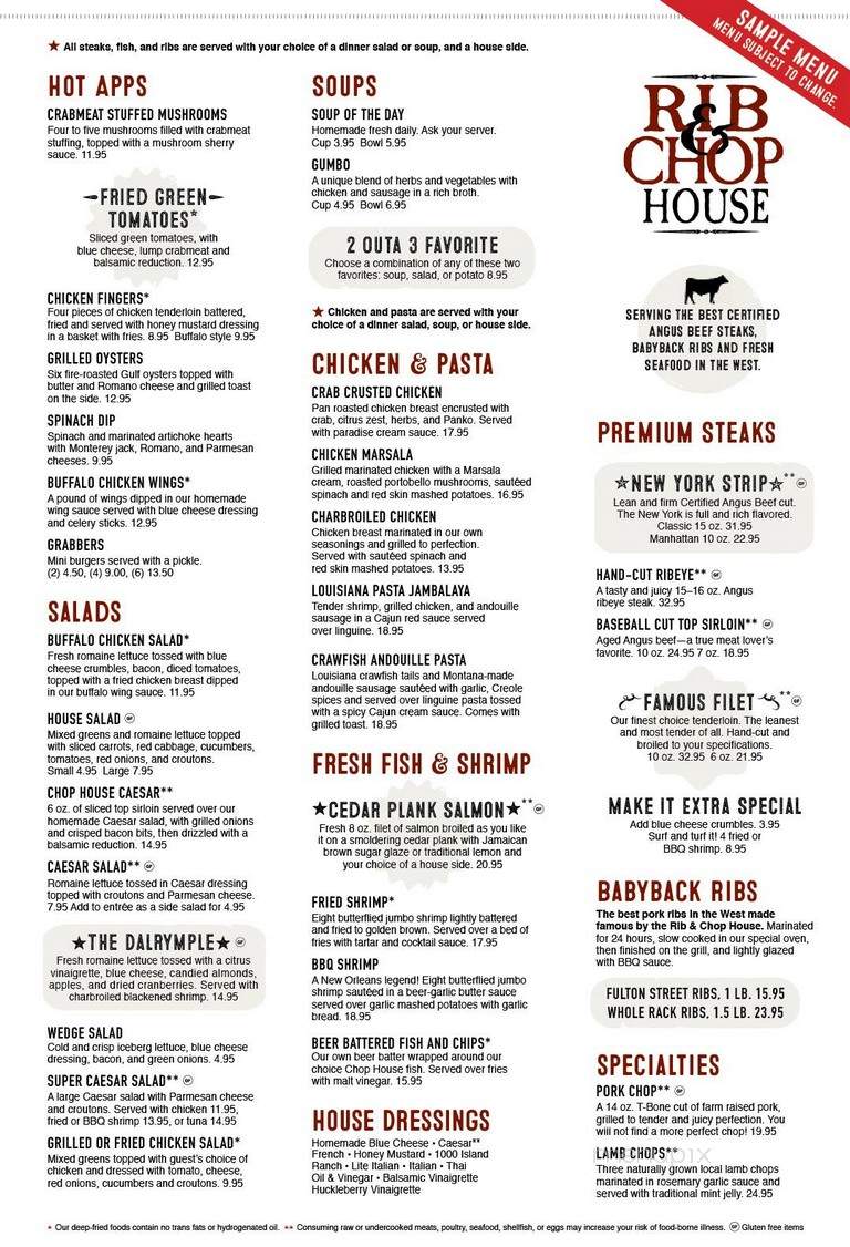 Wyoming's Rib & Chop House - Gillette, WY menu_pic