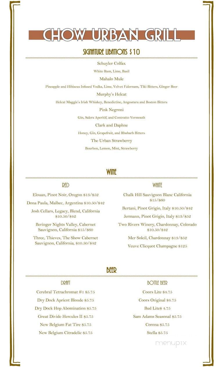 Chow Urban Grill - Denver, CO menu_pic