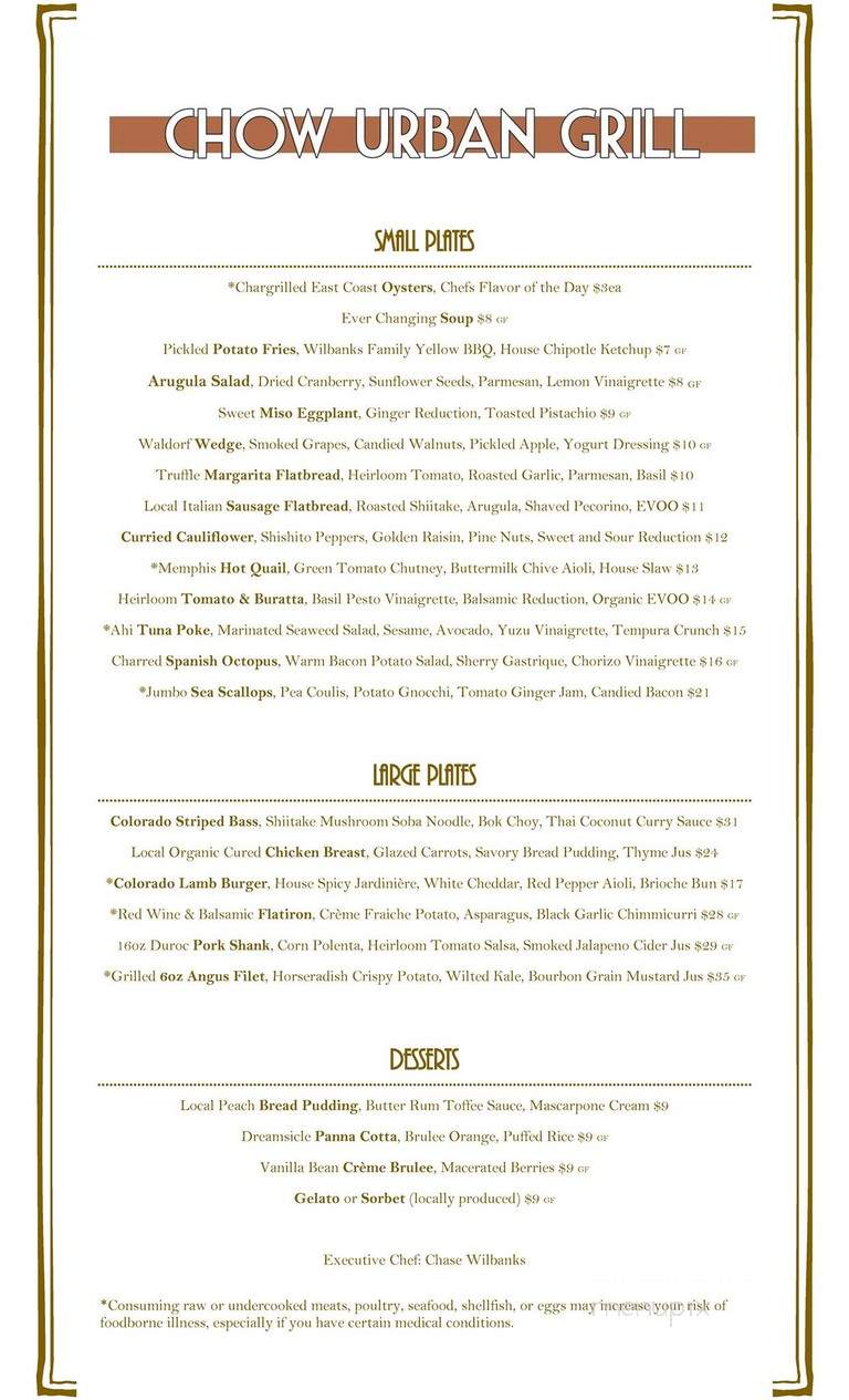 Chow Urban Grill - Denver, CO menu_pic