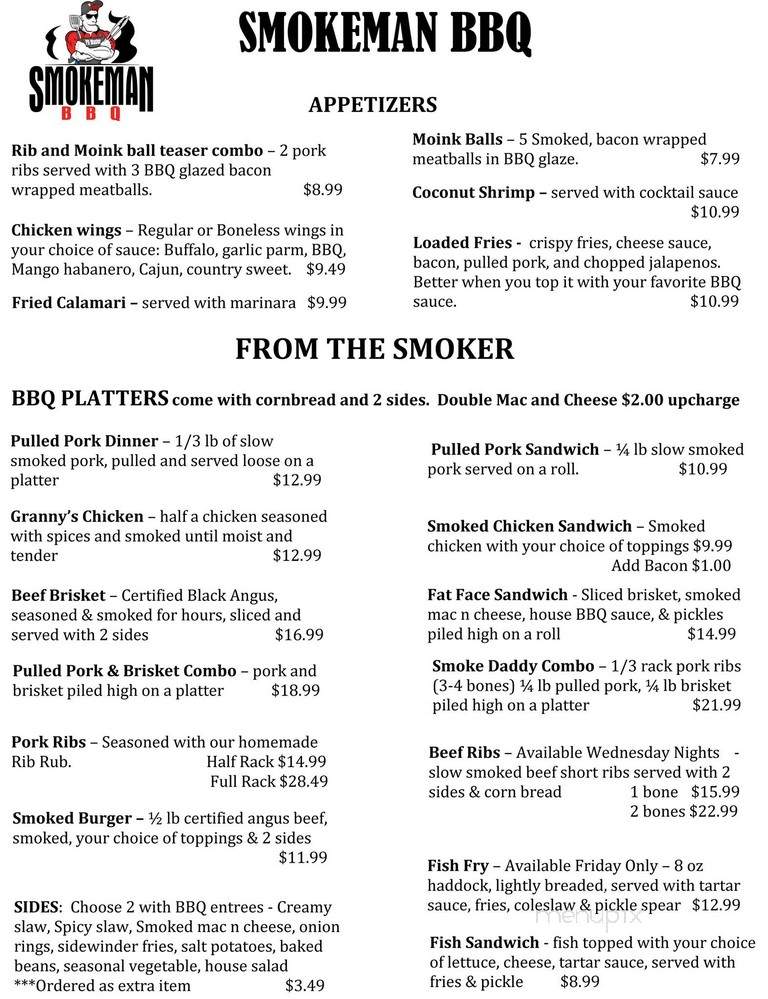 Smokeman BBQ - Canandaigua, NY menu_pic