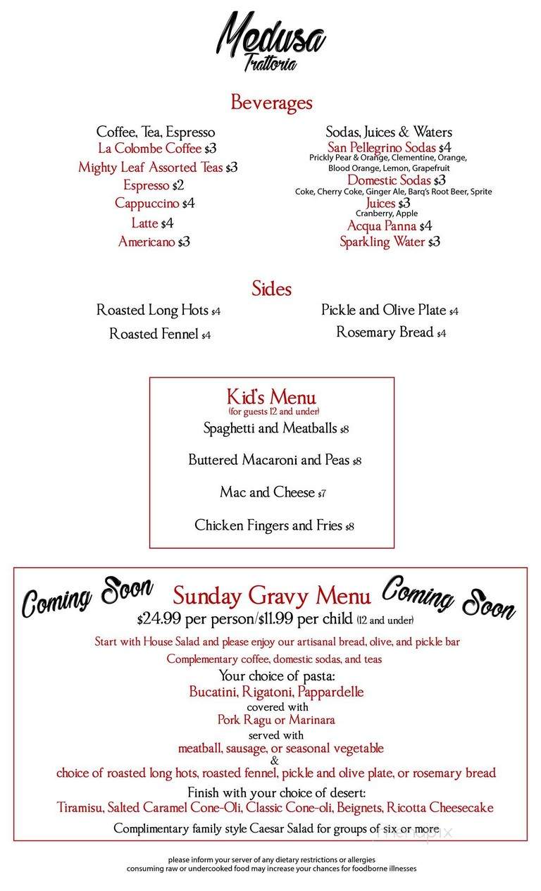 Medusa Pizzeria - Philadelphia, PA menu_pic