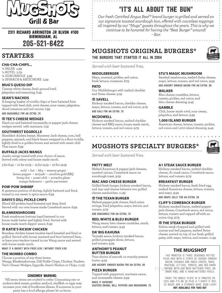 Mugshots Grill & Bar - Daphne, AL menu_pic