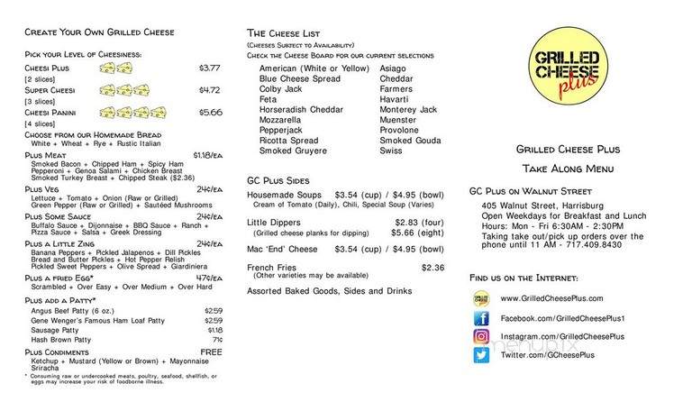 Grilled Cheese Plus - Harrisburg, PA menu_pic