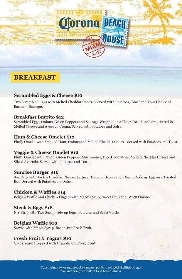 Corona Beach House - Miami, FL menu_pic