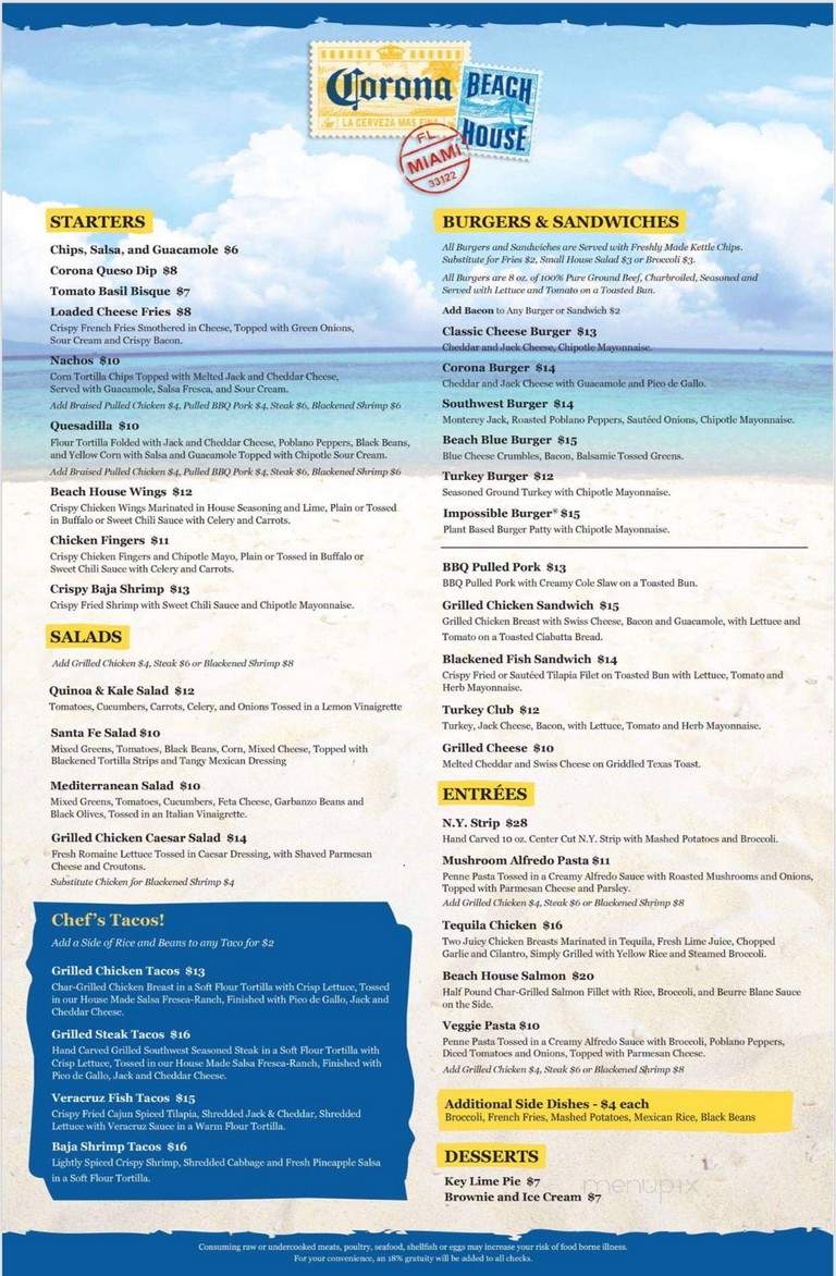 Corona Beach House - Miami, FL menu_pic