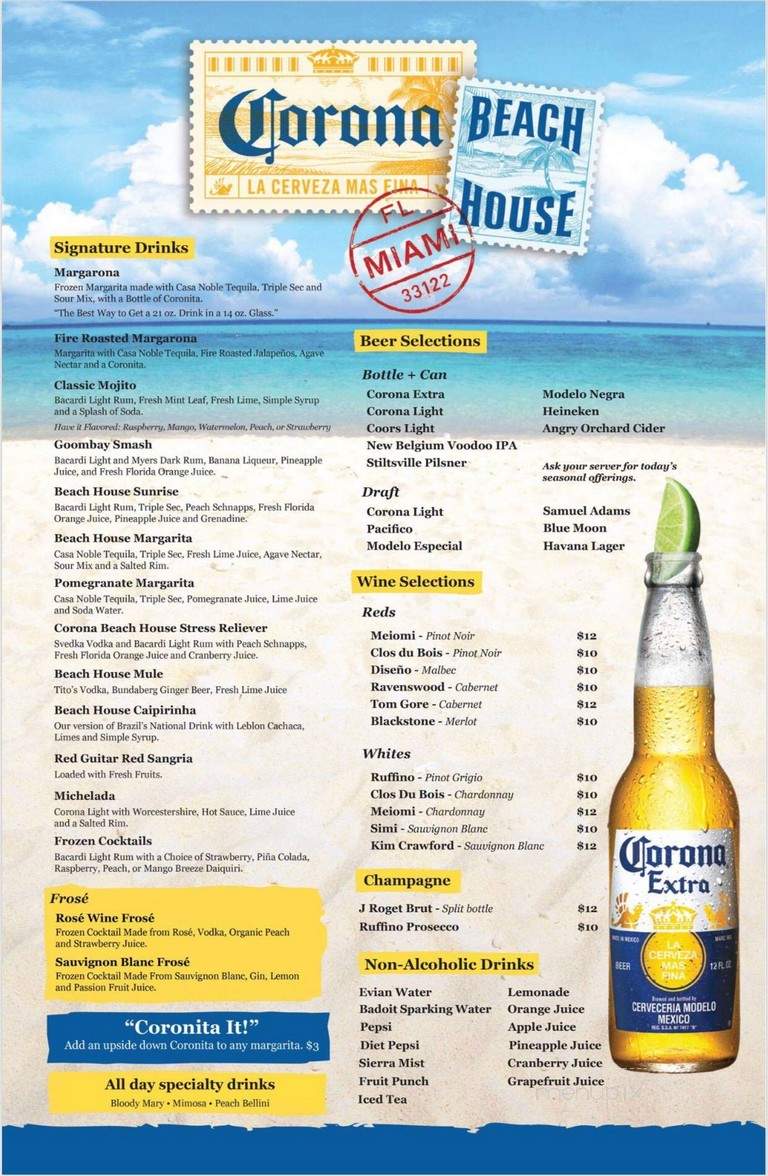Corona Beach House - Miami, FL menu_pic