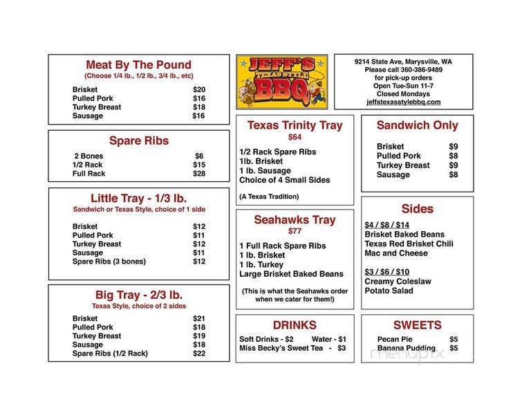 Jeff's Texas Style BBQ - Marysville, WA menu_pic