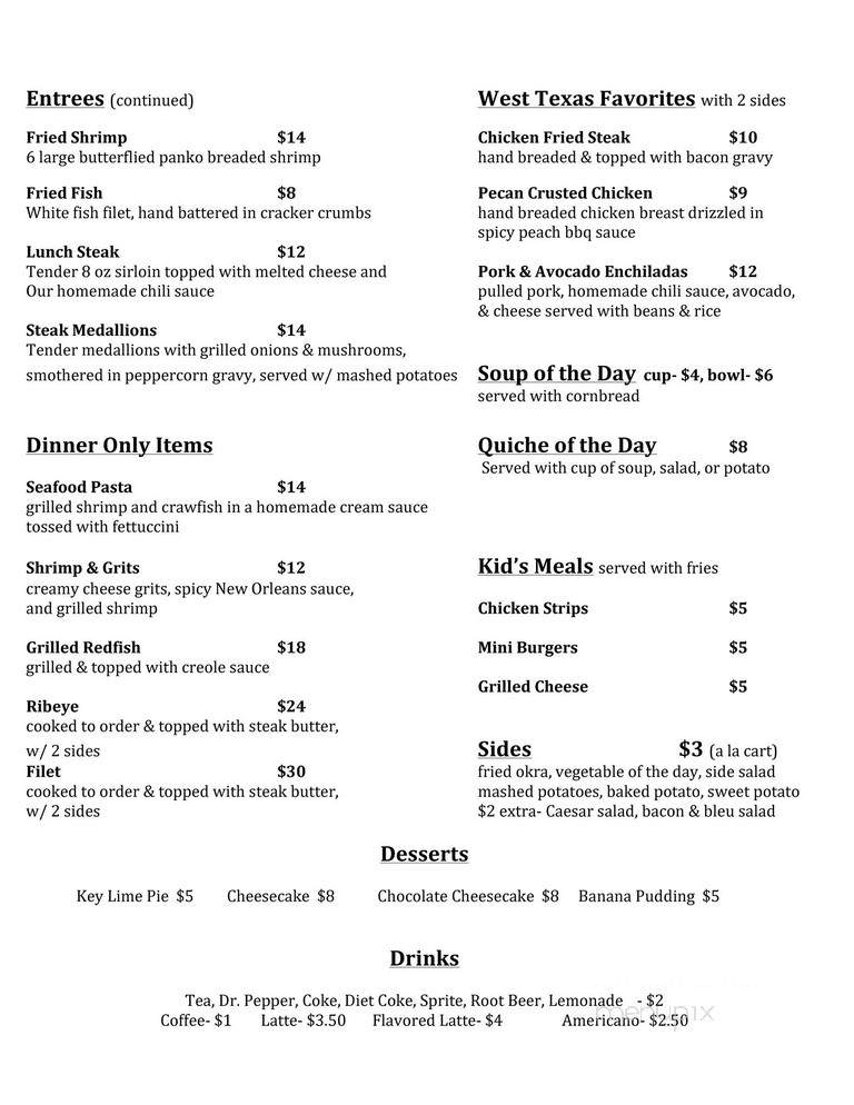 Chandler's Bar & Grille - San Angelo, TX menu_pic