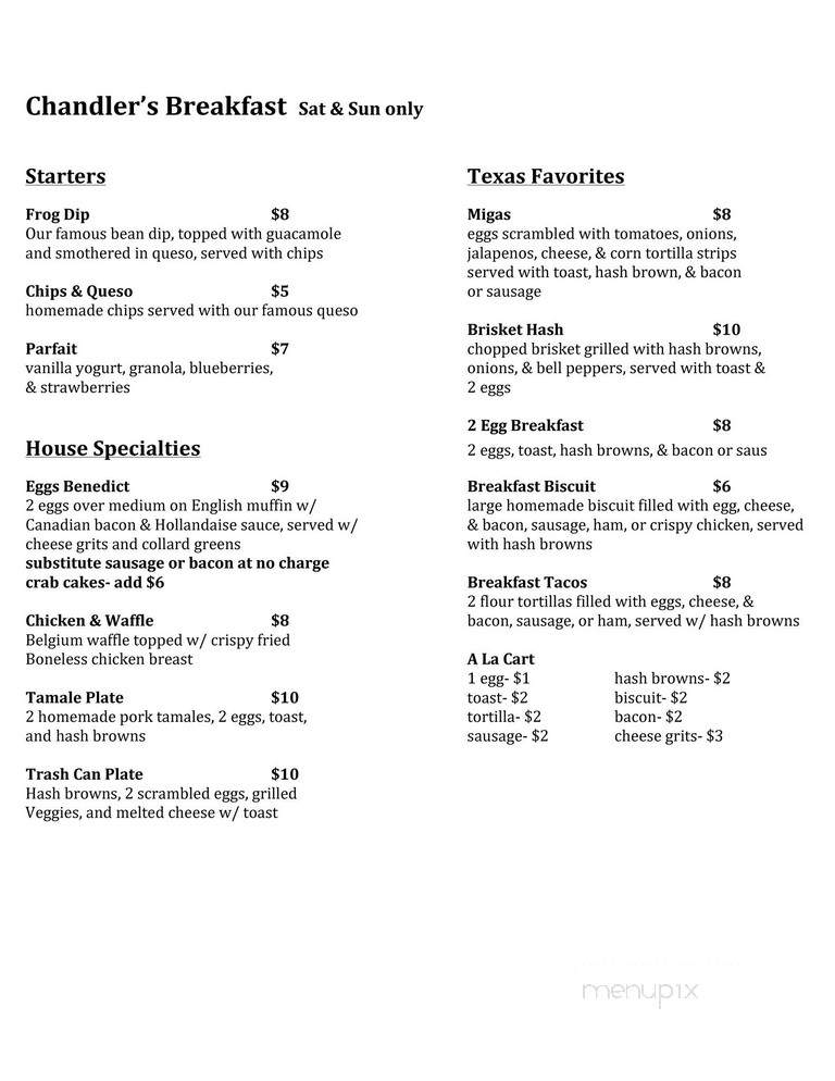 Chandler's Bar & Grille - San Angelo, TX menu_pic