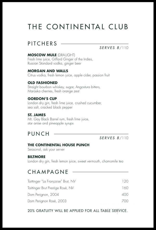 The Continental Club - Los Angeles, CA menu_pic