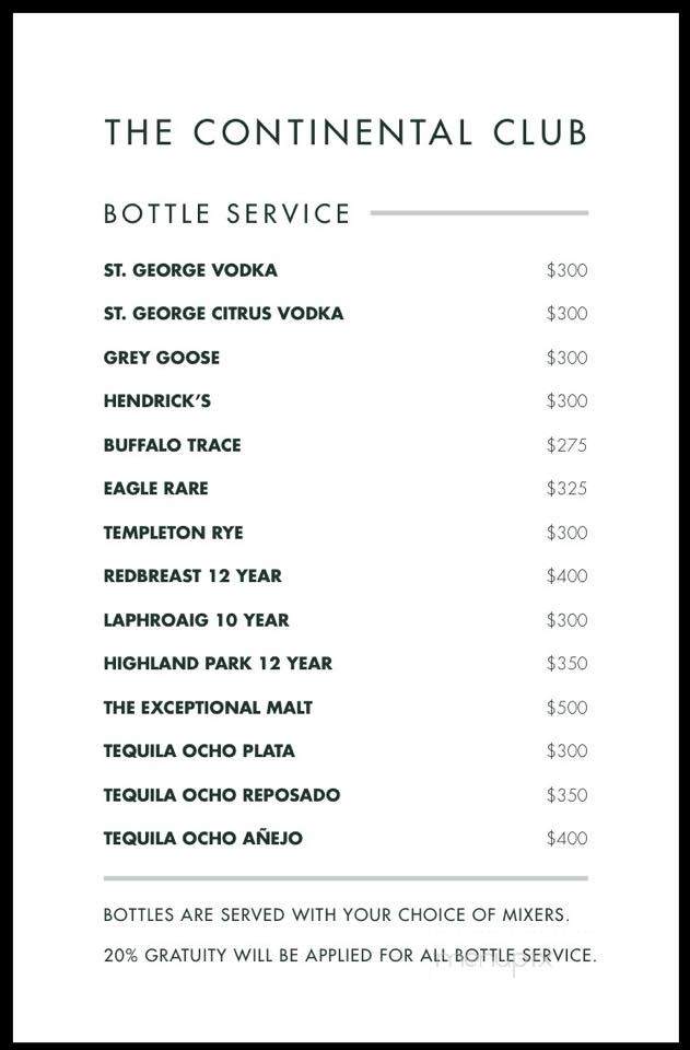 The Continental Club - Los Angeles, CA menu_pic