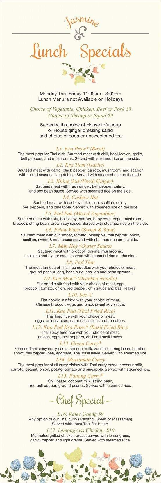 Jasmine Thai Restaurant & Lounge - Wilkes-Barre, PA menu_pic