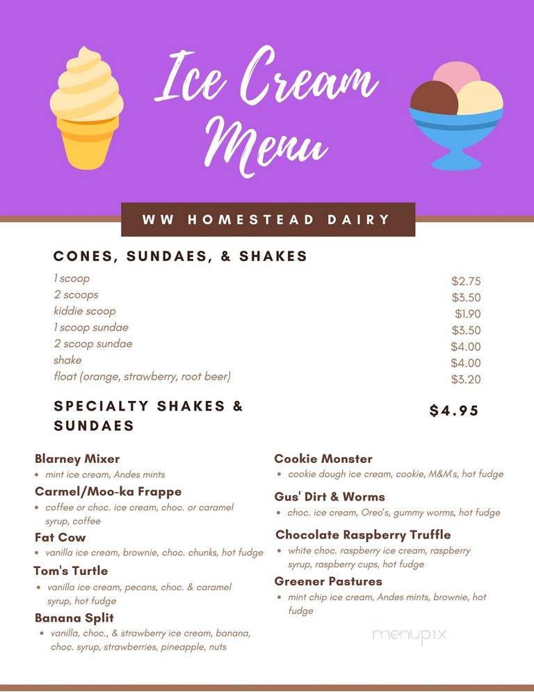 WW Homestead Dairy - Waukon, IA menu_pic