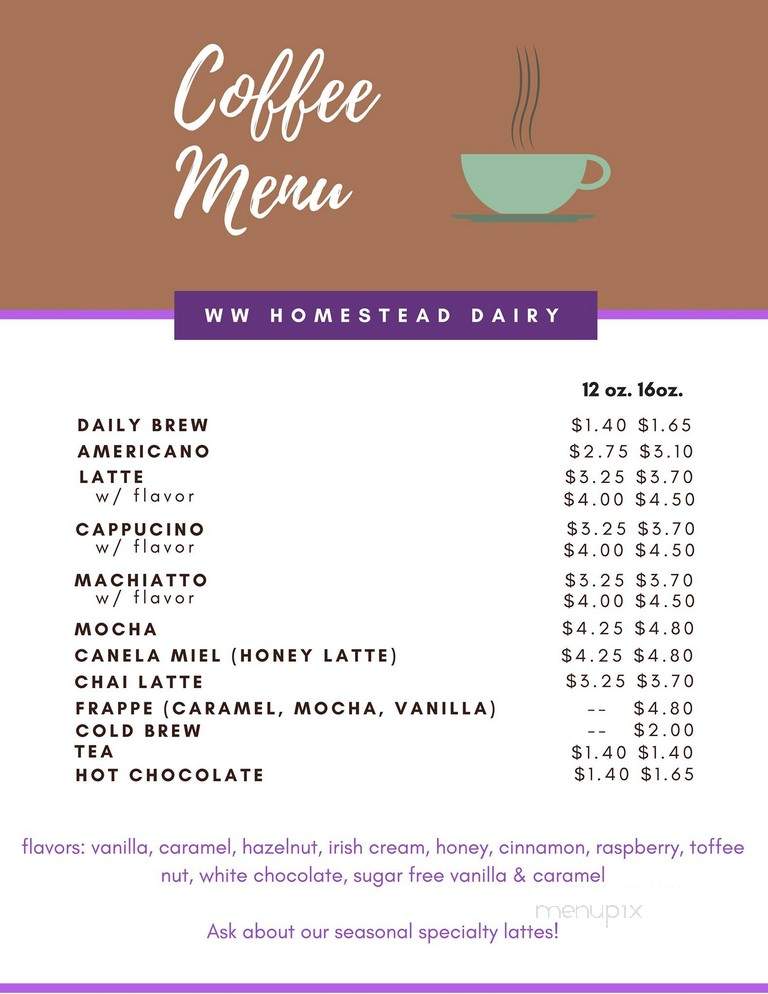 WW Homestead Dairy - Waukon, IA menu_pic