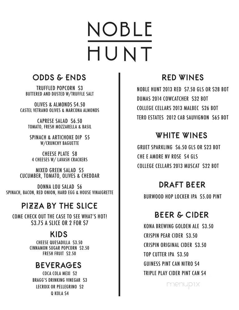 Noble Hunt - Dayton, WA menu_pic