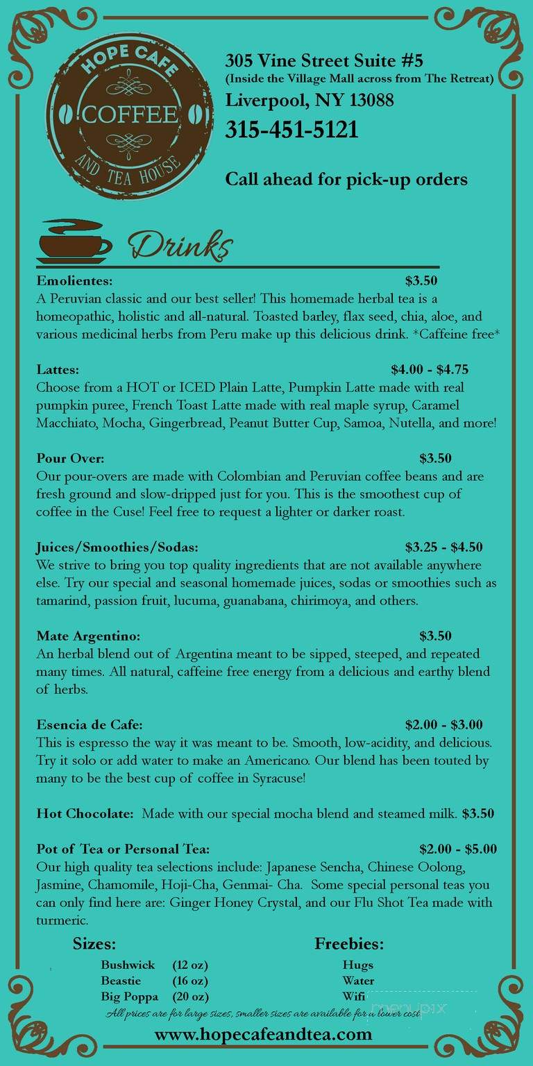 Hope Cafe Coffee and Tea House - Liverpool, NY menu_pic